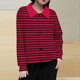 thumbnail image 2 of Riecok Plus Size Jackets for Women Lapel Long Sleeve Jackets Button Down Striped Coats Casual Stylish Clothes, 2 of 5