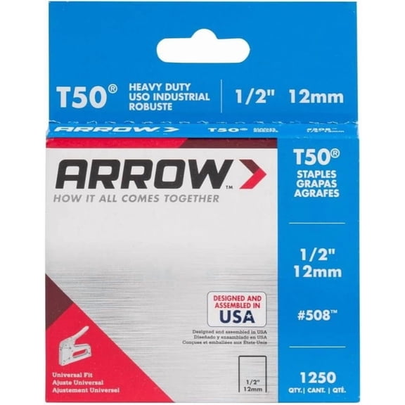 Arrow Fastener 508 1/2" 12mm T50 Staples (1,250pk) - 24ct. Case