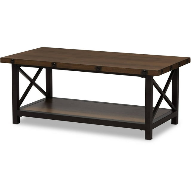 Baxton Studio Herzen Rustic Industrial Style Antique Black Textured Finished Metal Distressed Wood Occasional Cocktail Coffee Table