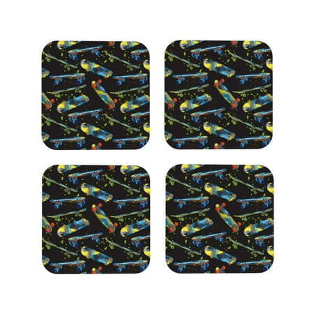 

Tideii Colorful Skateboard for Leather Coasters 4 Pieces Anti-fouling and Anti-scalding Decorative Coasters Suitable for Restaurants Kitchens Coffee Shops-Square