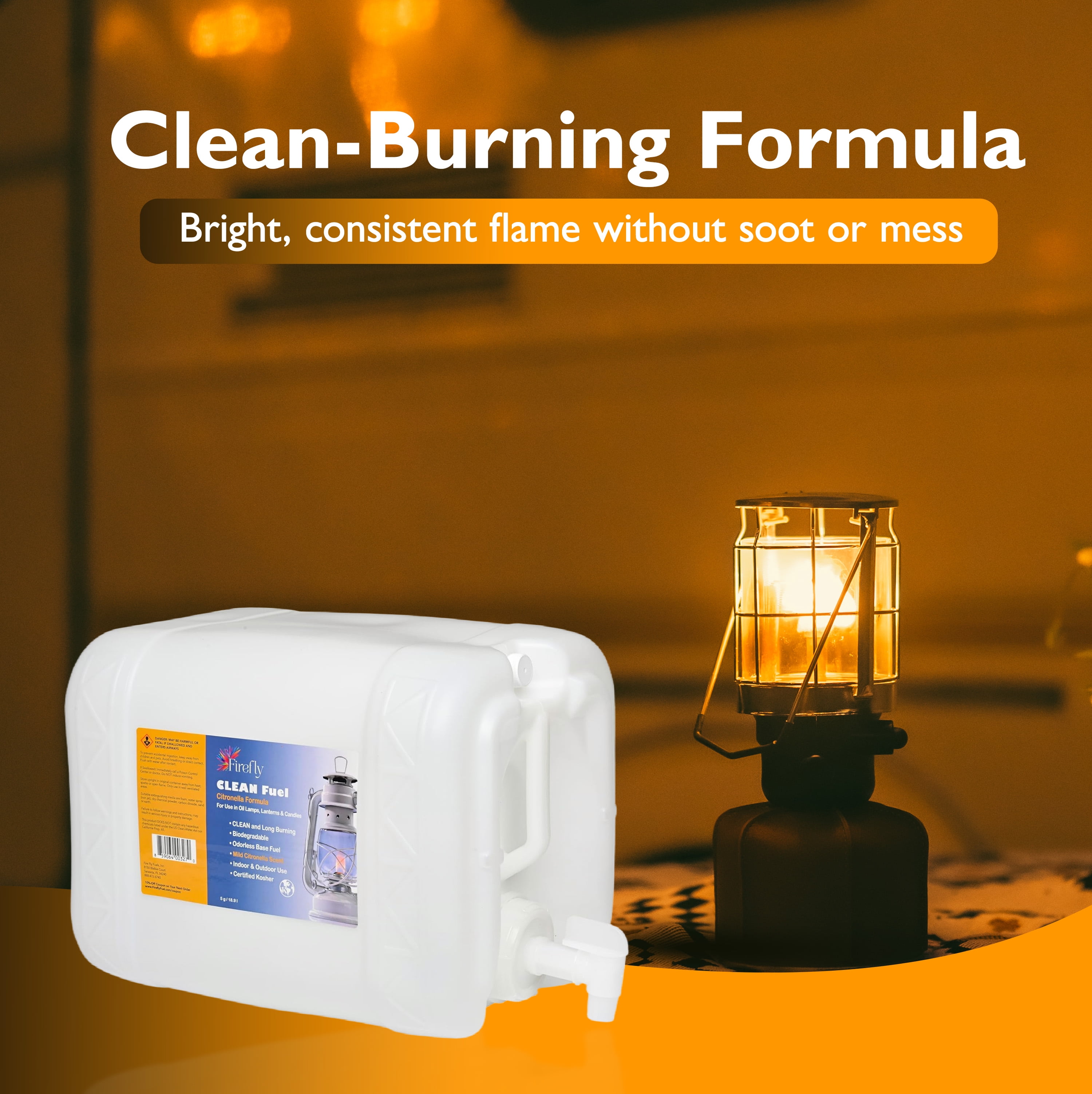 Firefly Kosher Citronella Clean Fuel Lamp Oil, Smokeless & Virtually Odorless, Longer Burning, 5 Gallons