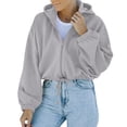 thumbnail image 1 of Woman Hoodie Pure Color Zipper Hem Drawstring Drop Shoulder Fashionable Plain Color Female Zip Up Hooded Sweatshirt Gray L, 1 of 5
