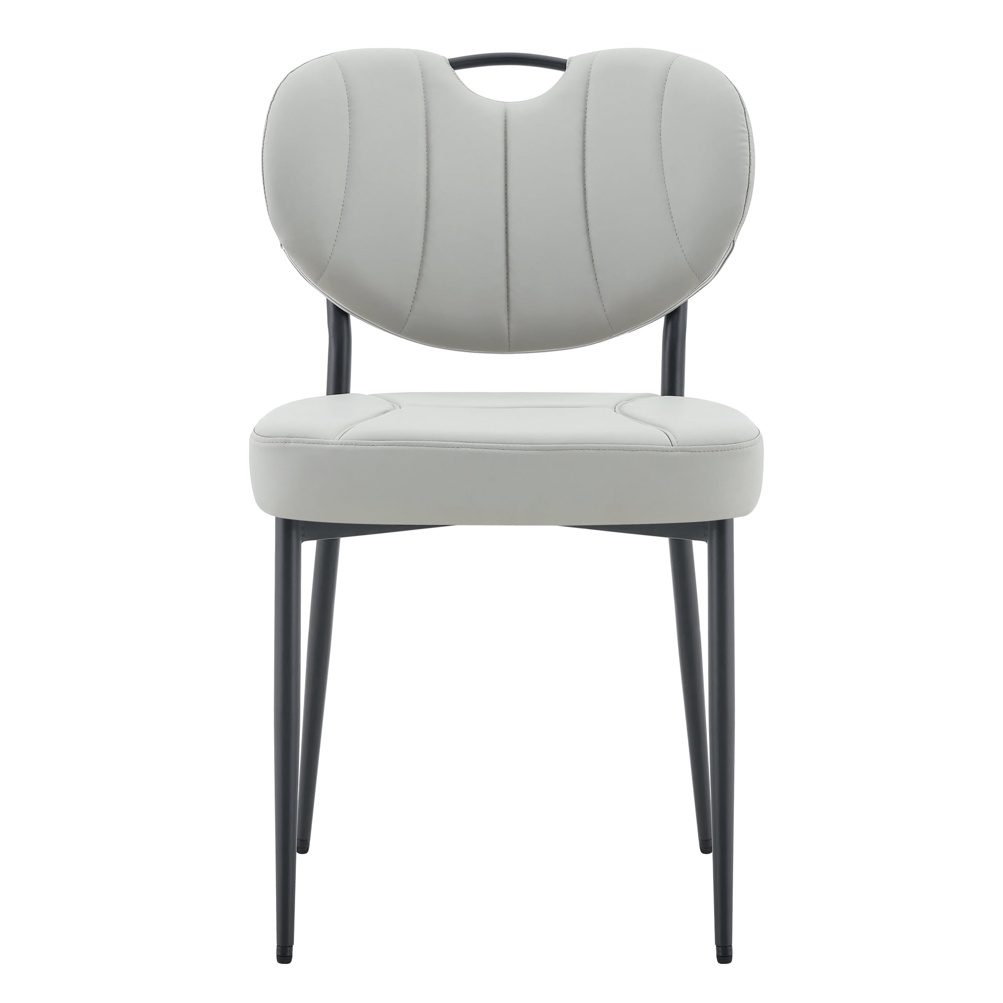 Leumius Dining Chairs Set of 2, Premium Leather Upholstered Dining Room Chairs, High-Resilience Sponge Padding, Metal Legs with Spray Coating Finish for Dining Room Living Room Gray