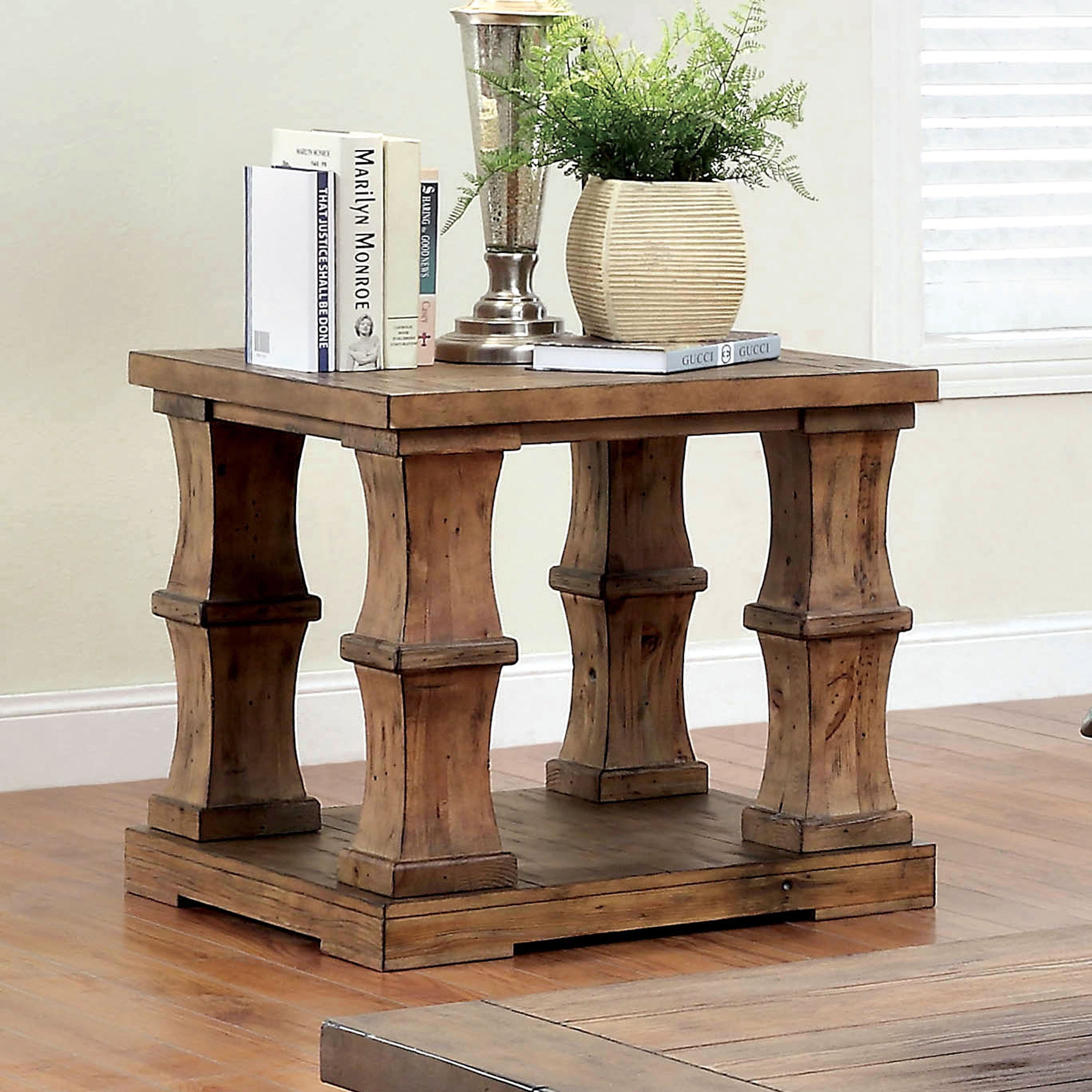 Furniture of America Temecula Rustic Brown Solid Wood Square End Table