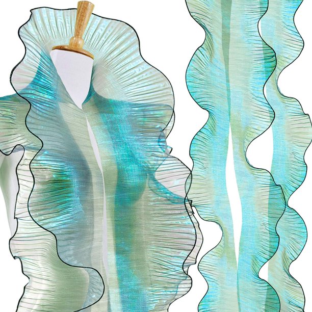 Cinta iridiscente plisada con volantes Ganeen, 32 yardas, organza verde
