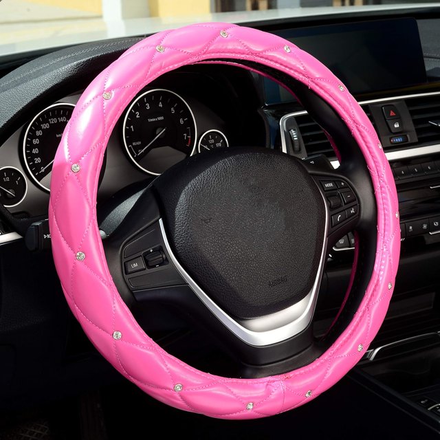 Funda para volante de piel con diamantes de imitación y cristales brillantes, ajuste universal, protector para rueda de coche de 15 pulgadas, antideslizante, universal para las cuatro
