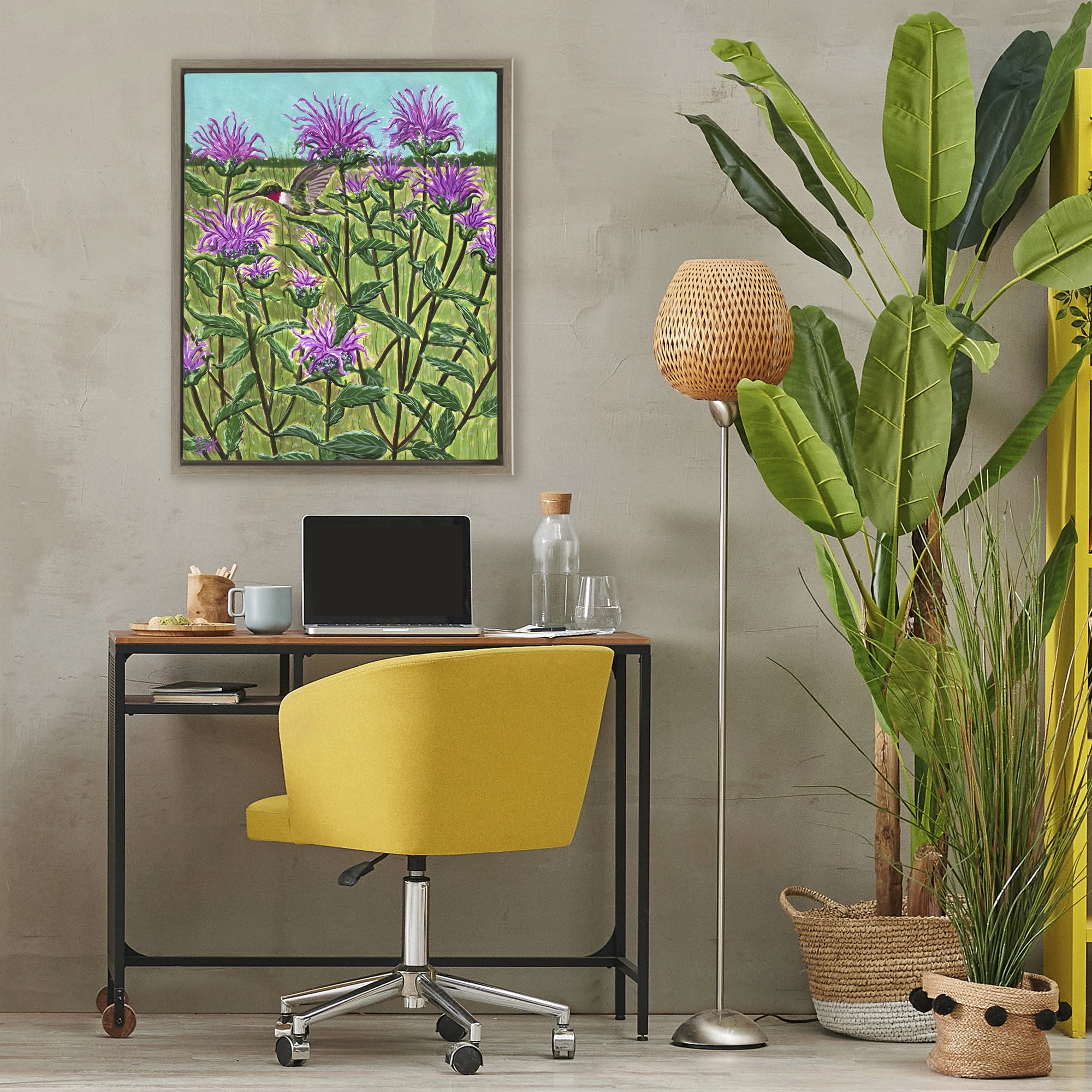 Stupell Industries Ruby Throated Hummingbird & Beebalm Brown Framed Floater Canvas Wall Art, design by Sarah Waldron Kimball