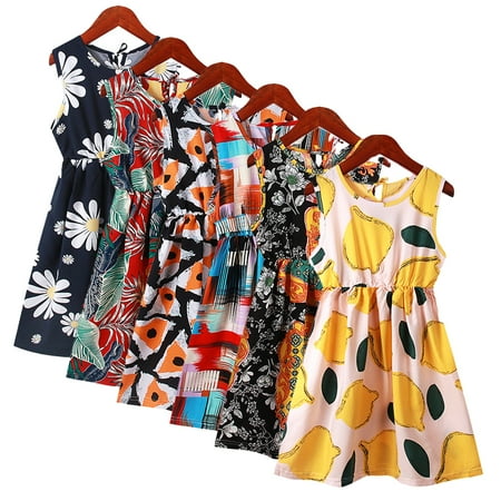 

KYAIGUO Kids Toddler Girls Summer Floral Dresses Sleeeveless Casual Sundress Skirt A-Line Onesies Cotton Dress for 3-12T