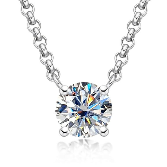 AnuClub 1ct D Color Moissanite Pendant Necklace For Women D Color VVS1 Round Cut Four-Claw Lab Diamond 14K Gold Plated Silver Necklace With Certificate