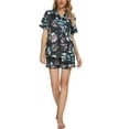 thumbnail image 2 of INSPIRE CHIC Women's Satin Pajama Sets Button Down Shirt and Shorts 2 Pcs Floral Loungewear M Black Leaves, 2 of 5
