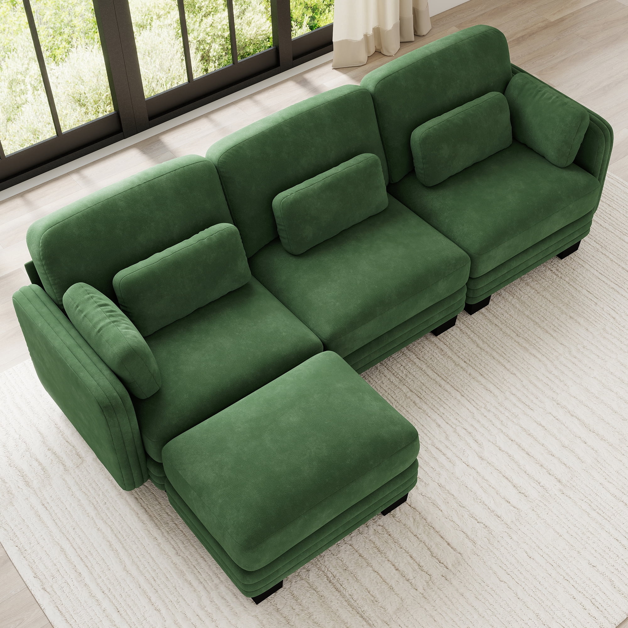100" L Shape Modern Modular Sectional 3 Seater Sofa Couch with Movable Ottoman and 5 Pillows