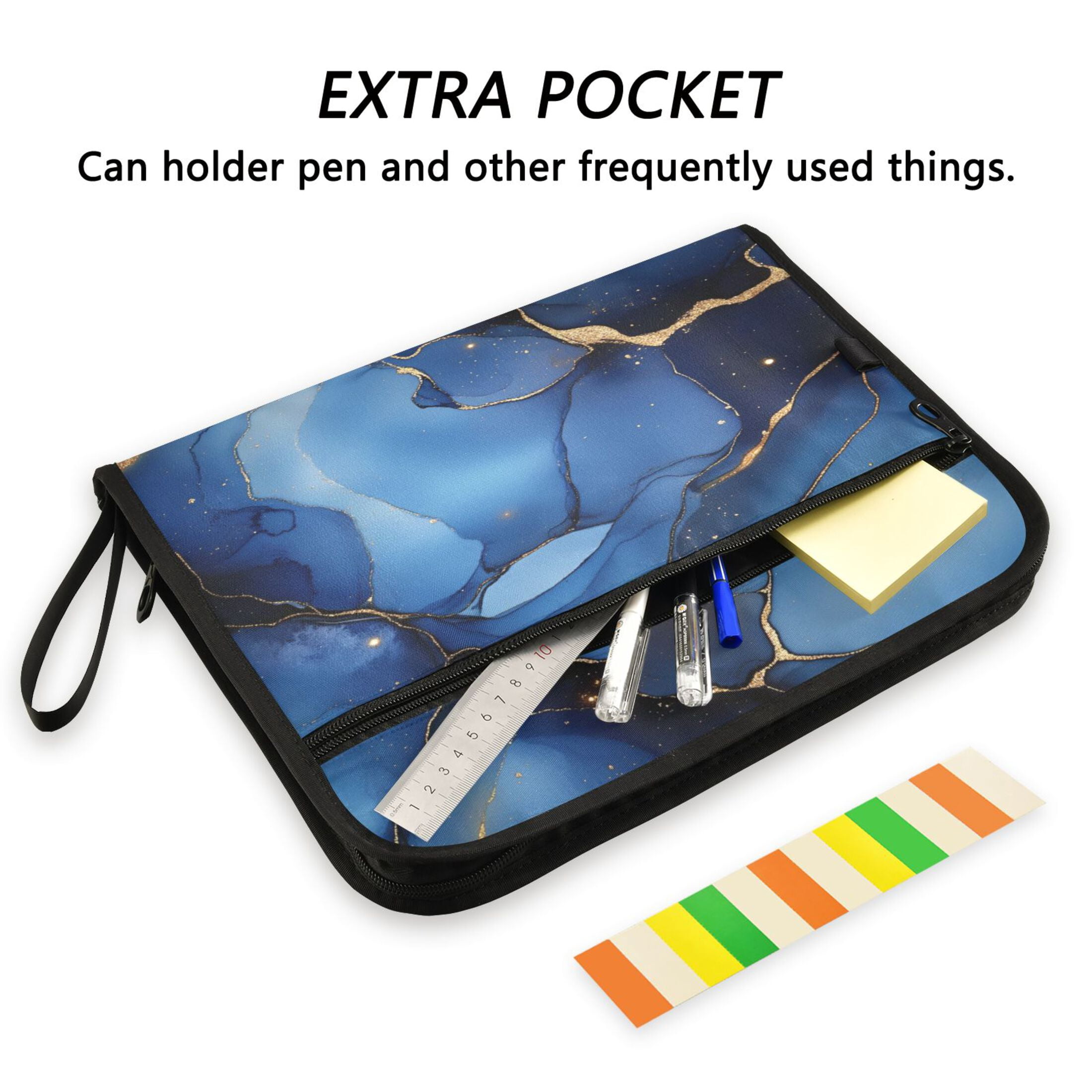 WOBOGO Gilt Navy Blue Marbles Expanding File Folder Letter Size Accordion Filing Organizer 13 Pocket Separate Organ Pocket