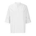 thumbnail image 4 of ChaoHeng Women Blouses Plus Deals Trendy Blouses for Women Dressy Casual Women Casual Bohemian Style Half Sleeve Solid Cotton Linen Shirt Top Short Sleeve Stand Collar Tops Shirt Blouse, 4 of 8