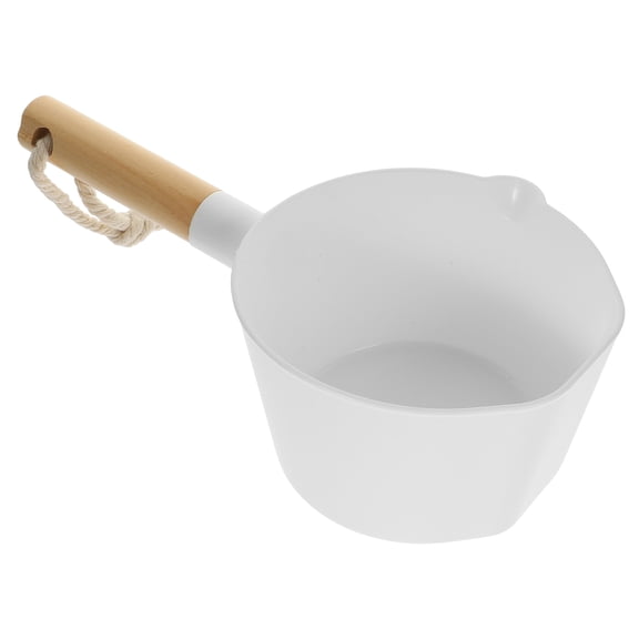 HONITANO Eco Friendly White Wooden Water Scoop with Long Handle for Kitchen and Bath