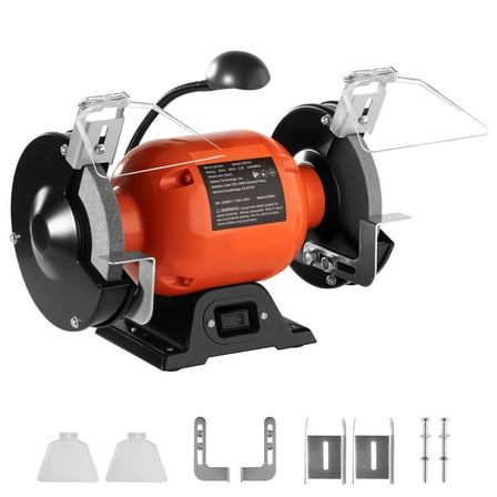 KFFKFF 6-Inch Bench Grinder with Single Speed, 3450 RPM Table Grinder, 250W 2.1A Induction Motor, 36/60-Grit Grinding Wheels, and LED Work Light for Efficient Sharpening and Grinding
