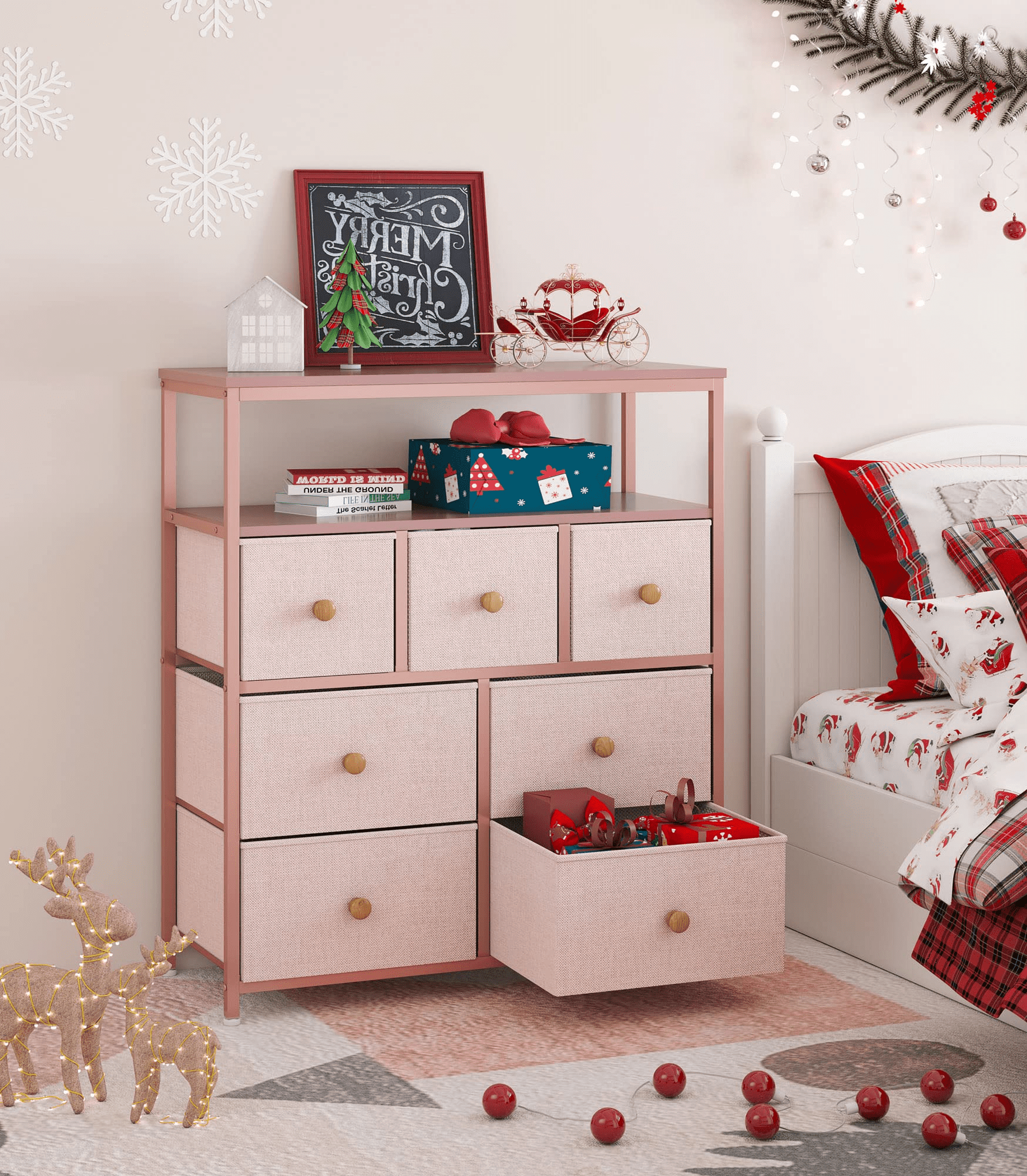 EnHomee Dressers for Bedroom with 7 Drawers Pink Dresser for Girls Fabric  Chest of Drawers with Wood Shelves Portable Storage Tower Small Dresser for  Living Room Nursery Guest Room 
