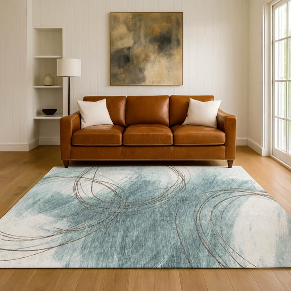 Addison Rugs Mayfield Premium Machine Washable Transitional Stripes Teal Rectangle Rug, 10' x 14'