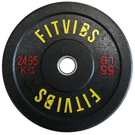 Fitvids Olympic Bumper Plate Weight Plate with Steel Hub, 55 lbs Single