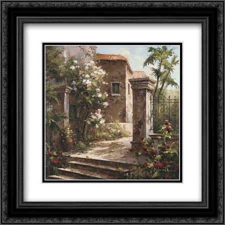 Courtyard With Flowers 2x Matted 20x20 Black Ornate Framed Art Print by Gabriela