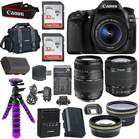 Canon EOS 80D Digital SLR Camera Body (Black) with Built-In Wi-Fi Connectivity + EF-S 18-55mm f/3.5-5.6 IS STM Lens + Tamron Auto Focus 70-300mm f/4.0-5.6 Di LD Macro Zoom + 58mm Wide Angle (Compact Camera Macro Best)