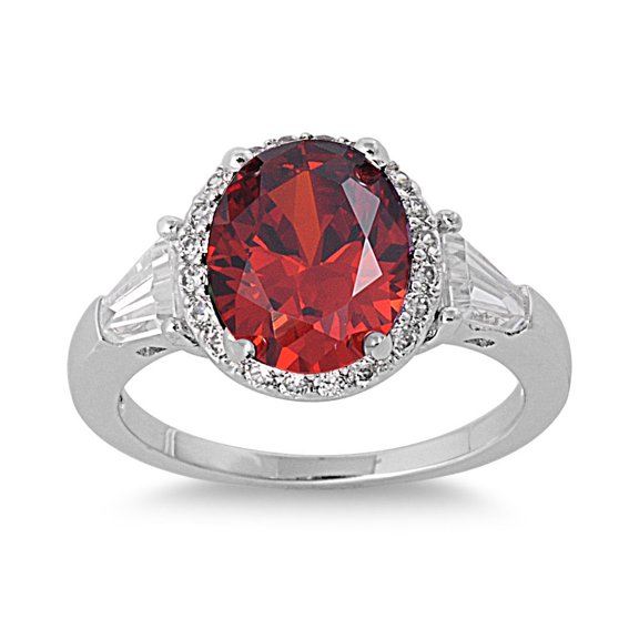 Embraced Oval Simulated Garnet Cubic Zirconia Ring Sterling Silver 925