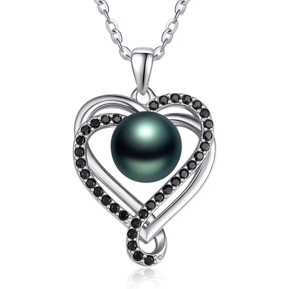 TANGPOET Heart Pendant 925 Sterling Silver Black Pearl Necklaces for Women Elegant Statement Jewelry Gifts