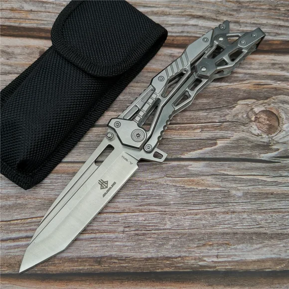 Cool silver folding knife, perfect shape, stainless steel, strong, durable, camping, barbecue, mountaineering lifesaving knife