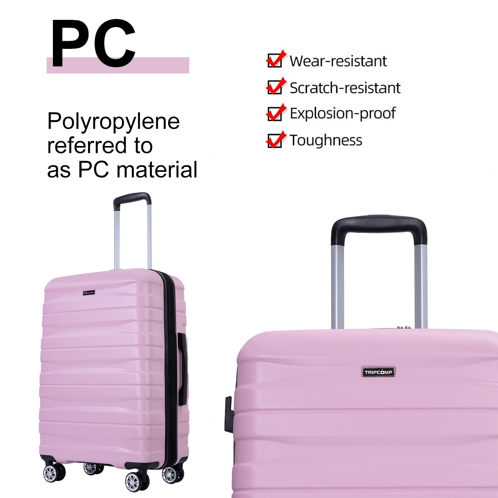 Tripcomp 5-Piece Hardside Luggage Set with Duffel Bag & Spinner Wheels, 20/24/28 Inch Lightweight ABS Suitcases with TSA Lock,Pink