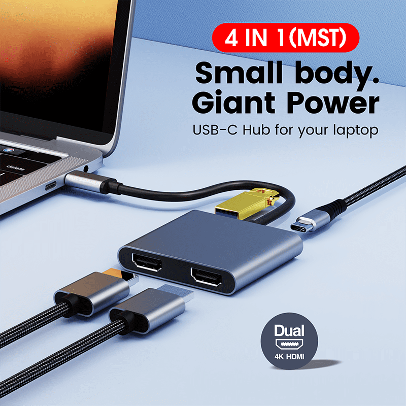 DOONJIEY  USB C MST HUB 4 In 1 with USB-C to 2 HDTV USB3.0 87W Power Delivery For Notebook Phone Laptop USB Port Hub