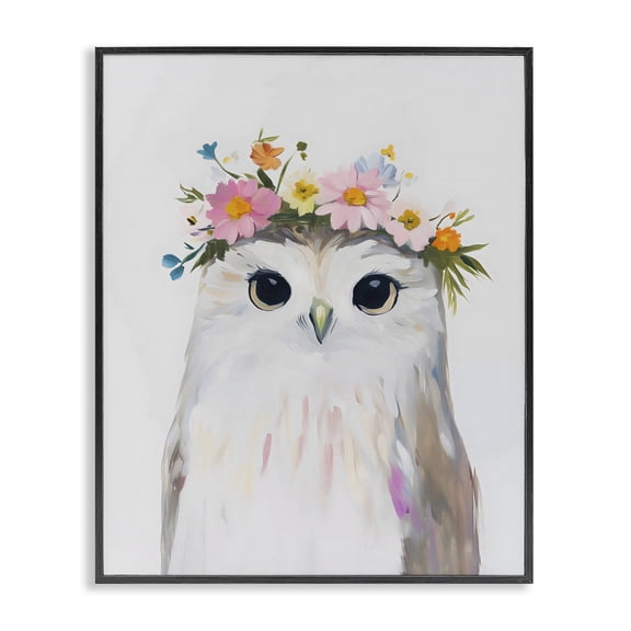 Stupell Industries Cottage Flower Crown Owl Black Framed Giclee Art, 11 x 14, by The Prints Vibe