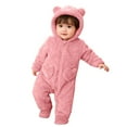 thumbnail image 3 of Infant Girls Fleece Romper - Warm Windproof Long Sleeve Winter Romper With Bear Ears Hood Baby Girl Winter Clothes Newborn Baby Boy Photoshoot Outfits 0-3 Months, 3 of 6