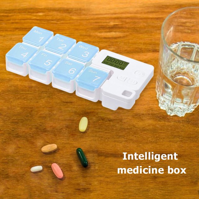 Organizador Smart 7-Day Pill Organizer Timing Reminder Medicine Weekly Box (Azul B) Wdftyju Libre de BPA