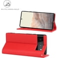 thumbnail image 3 of Fit for Google Pixel 6 Genuine Leather Wallet Case with RFID Blocking Card Holder,Headset Winder,Flip Folio Magnetic Closure,Kickstand,Wrist Strap Cover Case for Google Pixel 6,6.4",Red, 3 of 7