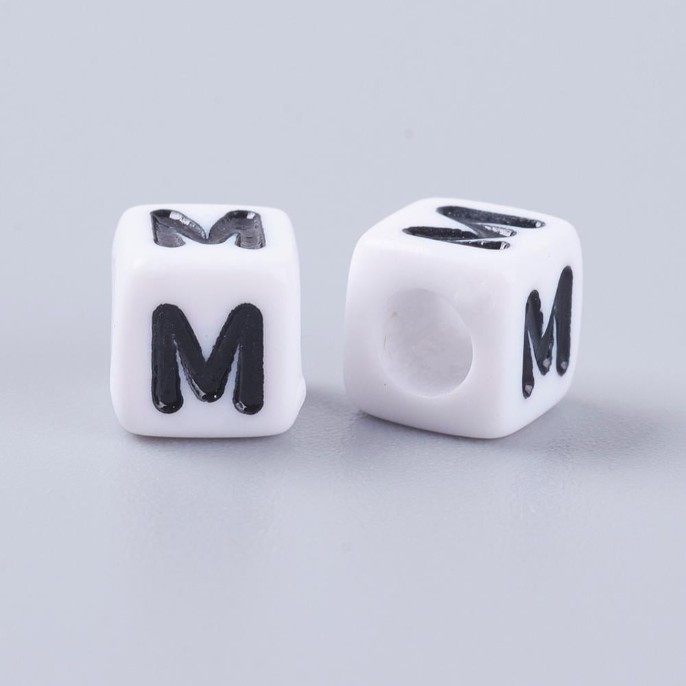 500g Acrylic Horizontal Hole Letter Beads Cube White Letter M Size: about 6mm wide 6mm long 6mm high hole: about 3.2mm about 2600pcs/500g