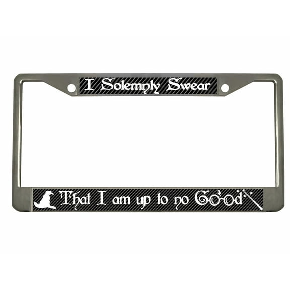 I Solemnly Swear That i am up to no Good Style Metal License Plate Frame Personalized/Car Accessories Car Tag Holder Cover Carbon (Chrome/Carbon/White)