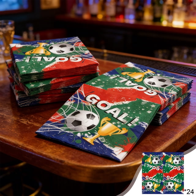Linnome 24PCS Football Theme Party Napkins Disposable Table Decor Soft Paper Material Festival Pattern for Gathering Dining Use