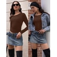 thumbnail image 3 of Ekouaer Long Sleeve Shirts for Women 3 Pack Scoop Neck Fitted Tops Thermal Undershirt Stretch Base Layer Soft Tee Brown/White/Black, 3 of 6