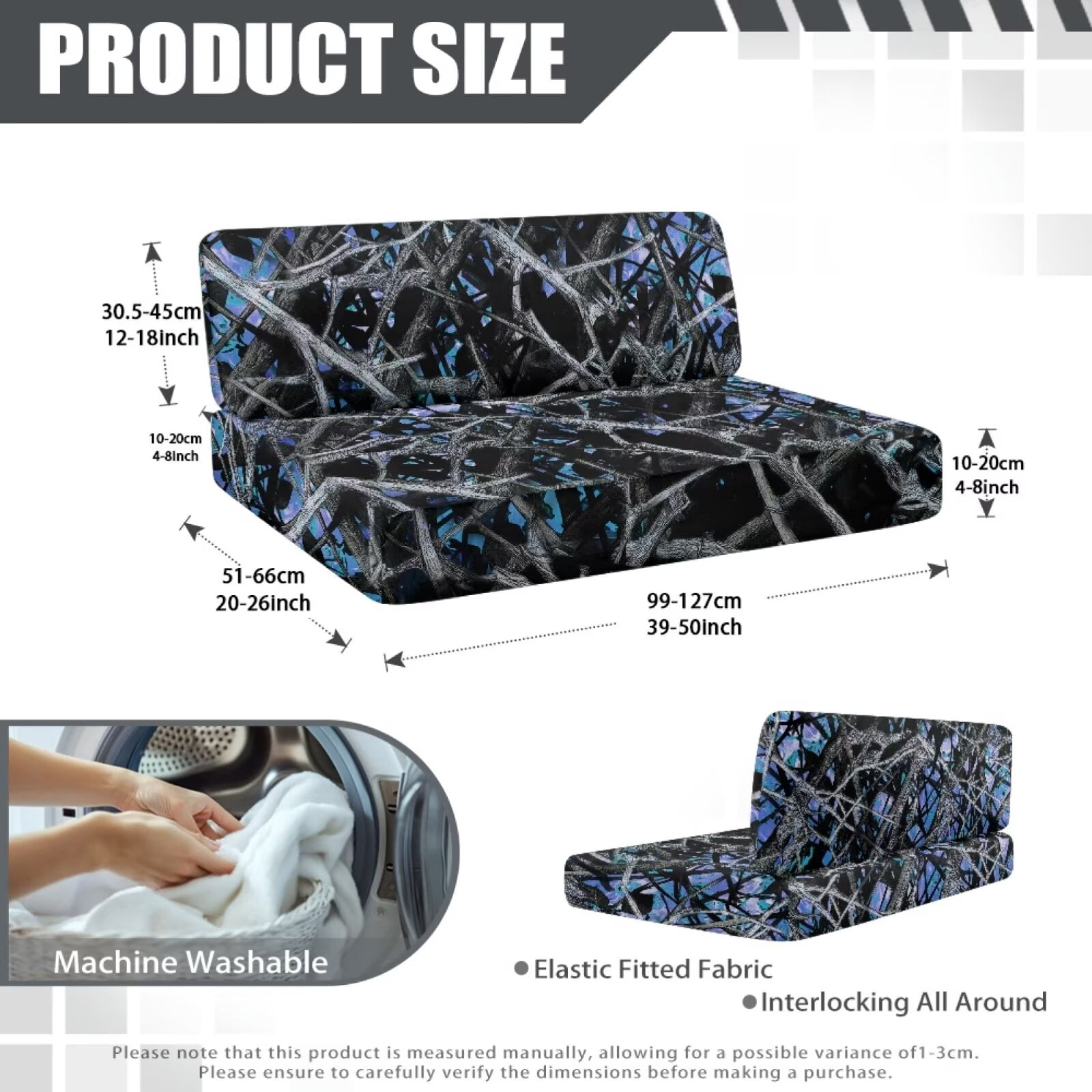 Psesaysky RV Dinette Seat Covers with Elastic Edge Non Slip Washable Blue Camo Hunting Forest Camper Couch Covers for Sofa Universal Fit for Travel Trailer RV Cushion Slipcovers