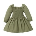 thumbnail image 2 of SYNPOS 1-5T Baby Girls Long Sleeve Square Collar Linen Solid Color Smocked Dress, 2 of 6