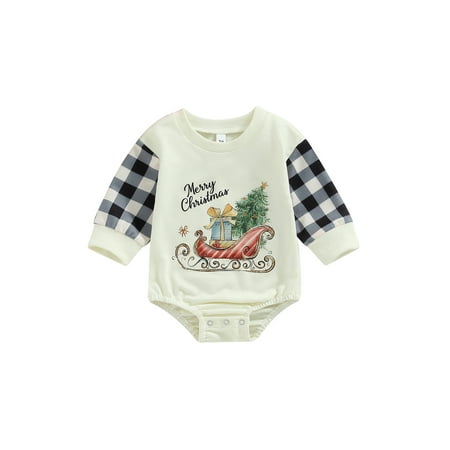 

Sunisery Toddler Baby Girls Boys Christmas Romper Long Sleeve Cartoon Letters Print Casual Fall Spring Jumpsuit Milk Apricot 1 0-6 Months