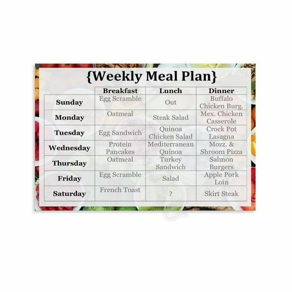 Healthy Weekly Meal Plan Poster Canvas Painting Wall Art Poster for Bedroom Living Room Decor Poster.