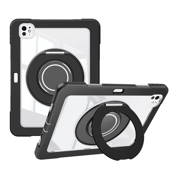 ELEHOLD Case for iPad Pro 11 2024, Hard PC Clear Back Shell Case with 360 Degree Metal Stand,Black