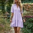 thumbnail image 2 of SAWOBUUN Womens Summer Gingham Shirt Dress Casual Short Sleeve V Neck Button Tiered Mini Dress Casual Plaid Dress, 2 of 7