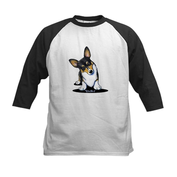 CafePress - Kiniart Tricolor Corgi Kids Baseball Jersey - Kids Cotton Baseball Jersey, 3/4 Sleeve Shirt