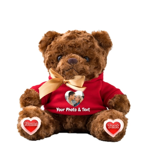 Teddy Bear Plush Toys Personalized Stuffed Bear Plush with Custom Photo Text as Personalized Gift for Girls Boys on Birthday Anniversary Christmas Day, 8 inch-Photo Text