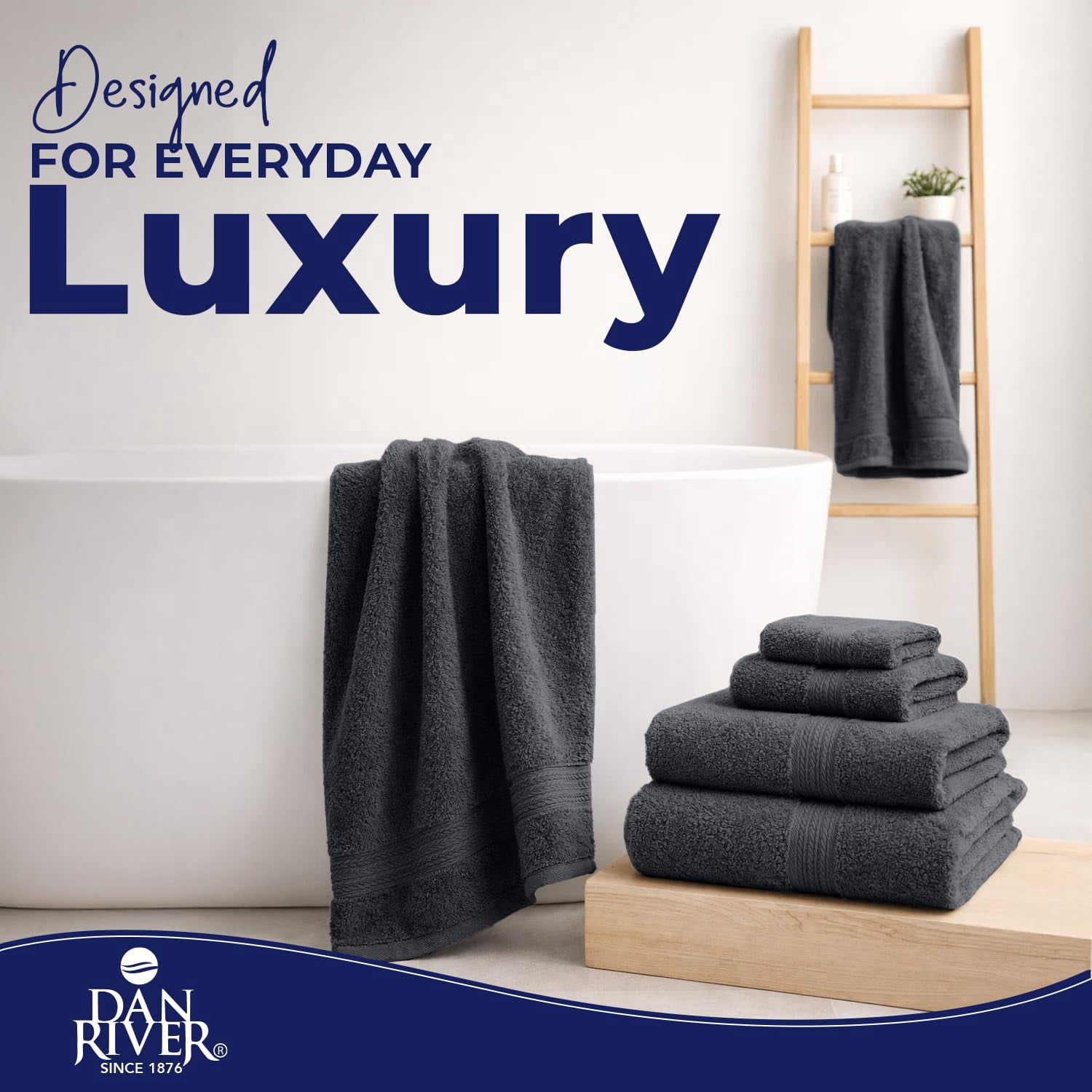 Dan River 8 Piece Towel Set Soft Quick Drying Cotton Bath Towel For Gym, Spa and Bathroom - Charcoal