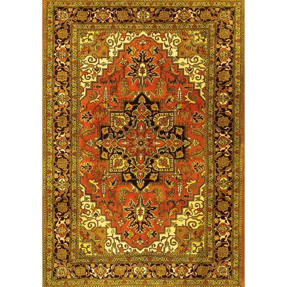 Ahgly Company Machine Washable Indoor Rectangle Persian Yellow Traditional Area Rugs, 5' x 7'