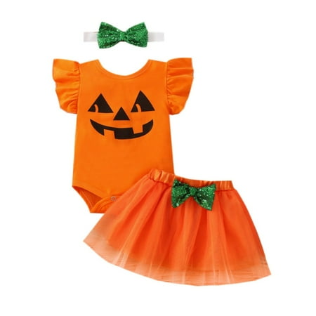 

Toddler Baby Girls Halloween Outfit My First Halloween Outfits Bodysuit Tulle Tutu Dress Headband Skirt Set