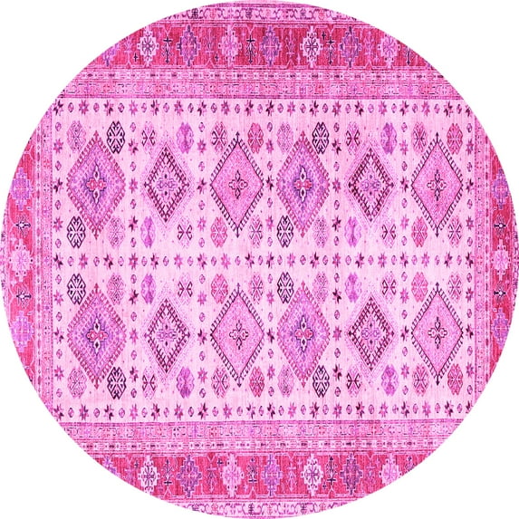 Ahgly Company Indoor Round Oriental Pink Traditional Area Rugs, 8' Round
