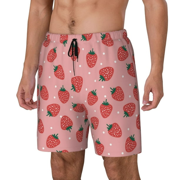 Fotbe Strawberries Traje de Baño para Hombre – Shorts de Natación de Secado Rápido con Forro y Bolsillos-Large